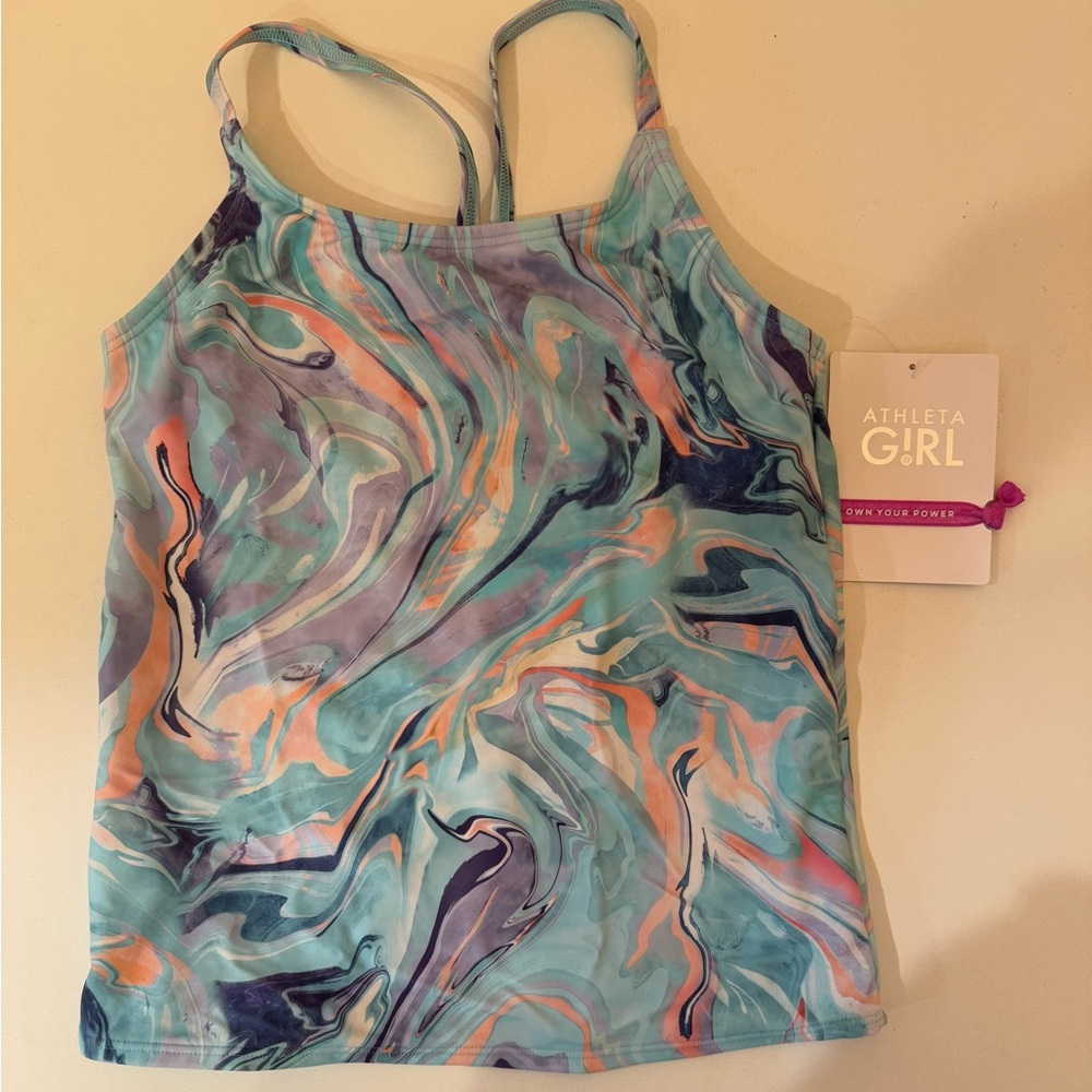 Athleta Girl Ocean Marble Tankini Top size girls L/12 NWT